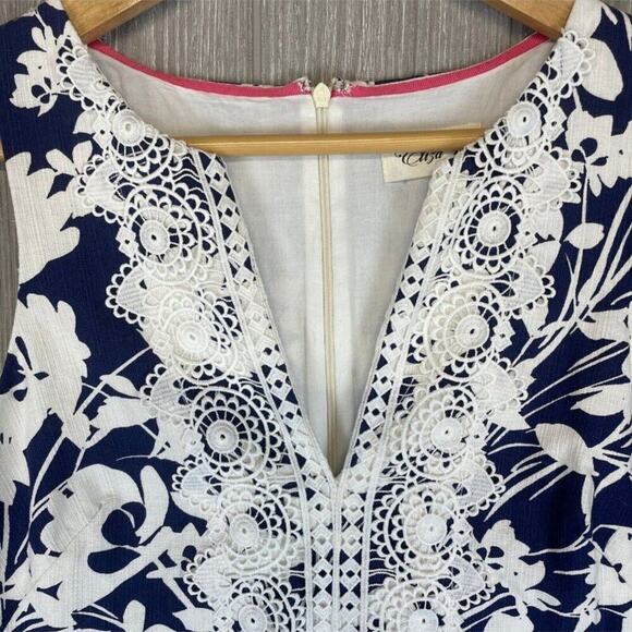 Eliza J Floral Embroidered Lace Trim V-Neck Sleeveless Sheath Dress | Size 4 - Picture 13 of 14